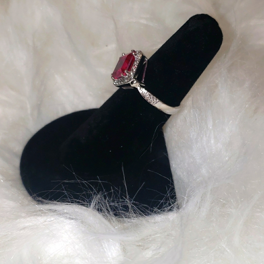 Sterling Silver Ruby Pendant, Ring And Earring Set - image 4